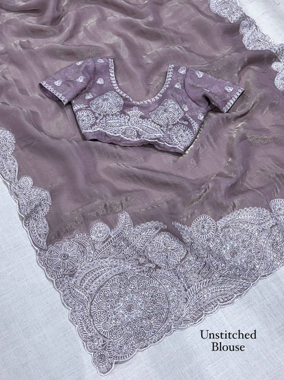 Lavender Soft Celebrity Silk Thread Embroidery Work Saree