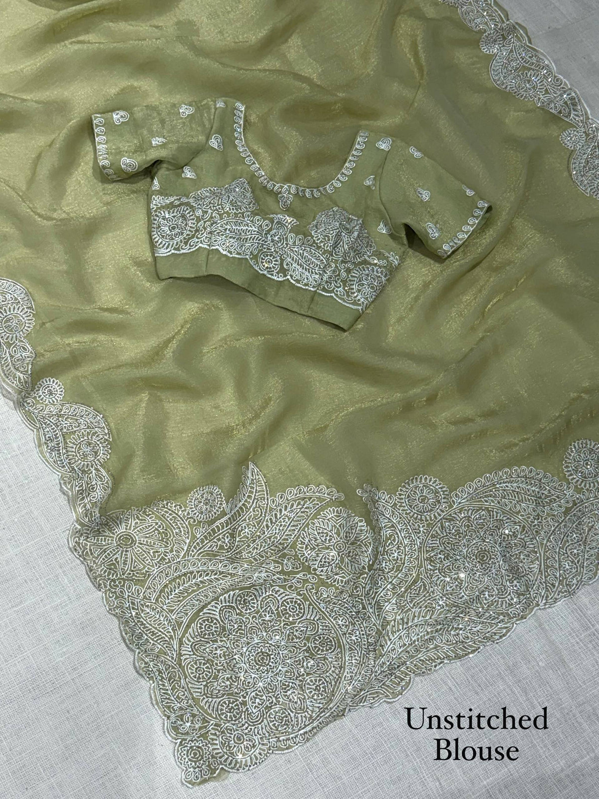 Pista Soft Celebrity Silk Thread Embroidery Work Saree