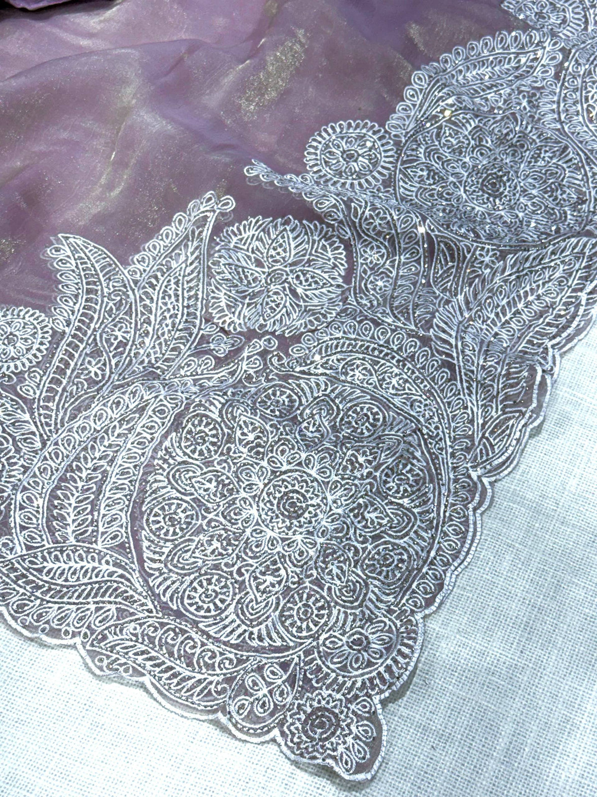 Lavender Soft Celebrity Silk Thread Embroidery Work Saree