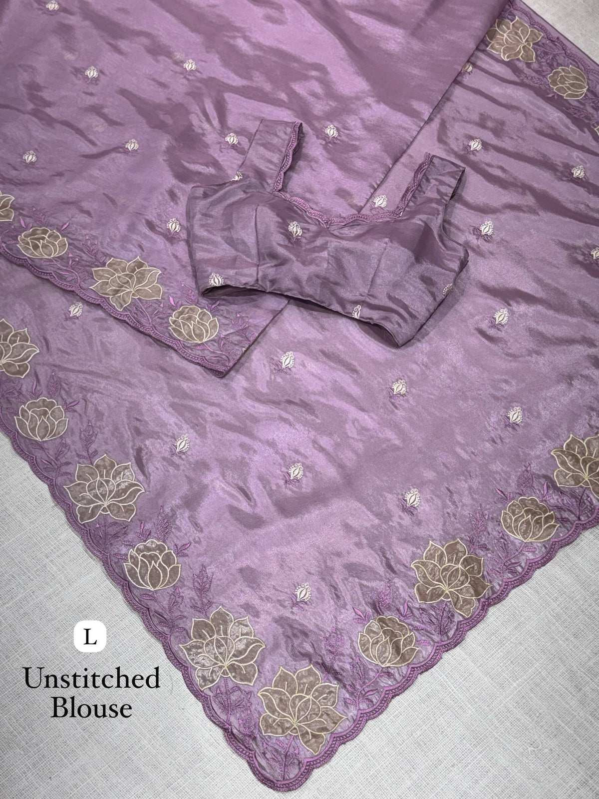 Lavender Soft Rasberry Silk Embroidery Work Saree