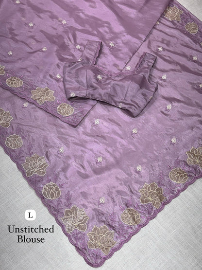 Lavender Soft Rasberry Silk Embroidery Work Saree