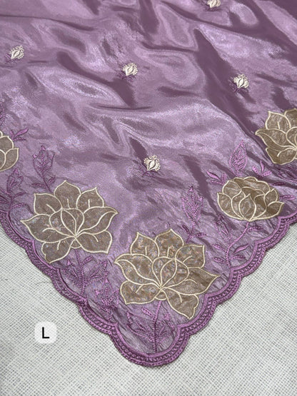 Lavender Soft Rasberry Silk Embroidery Work Saree