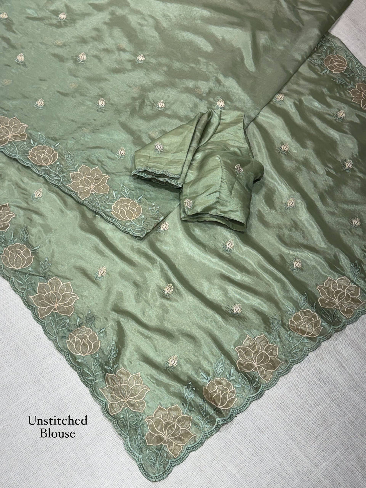 Green Soft Rasberry Silk Embroidery Work Saree
