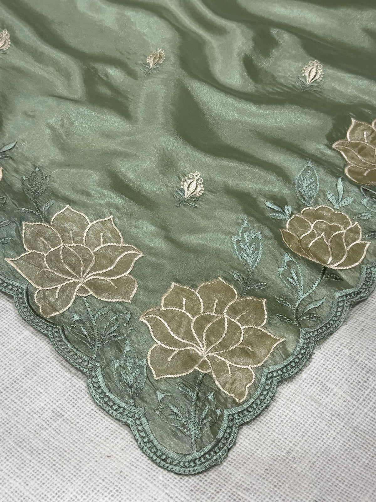 Green Soft Rasberry Silk Embroidery Work Saree