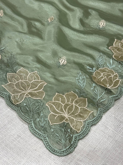 Green Soft Rasberry Silk Embroidery Work Saree