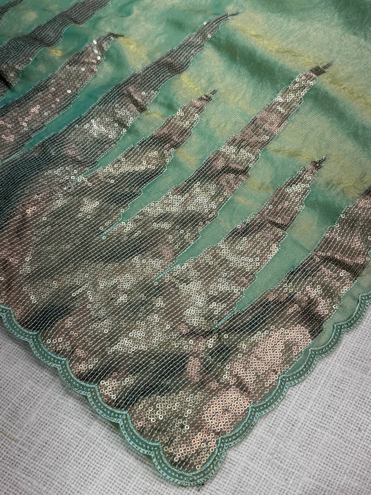 Green Pure Soft German Silk Thread Embroidered with Sequins Work Saree