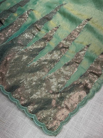 Green Pure Soft German Silk Thread Embroidered with Sequins Work Saree