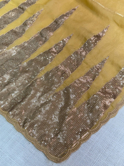 Mustard Pure Soft German Silk Thread Embroidered with Sequins Work Saree