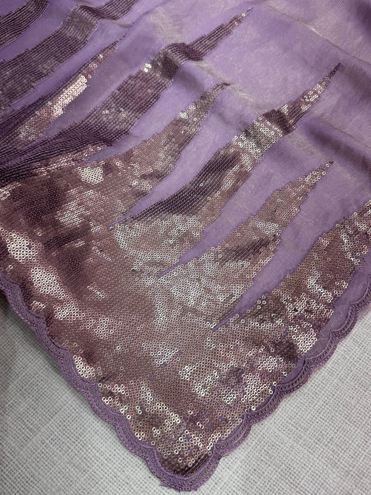 Lavender Pure Soft German Silk Thread Embroidered with Sequins Work Saree