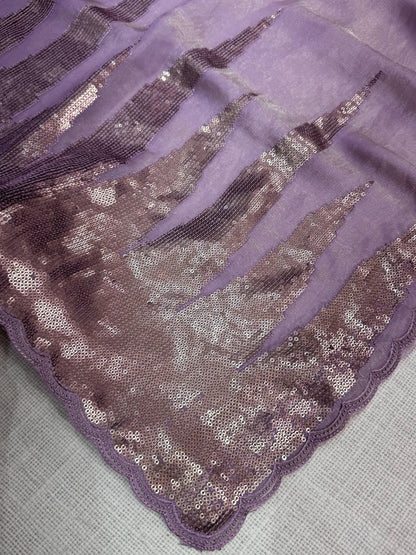 Lavender Pure Soft German Silk Thread Embroidered with Sequins Work Saree