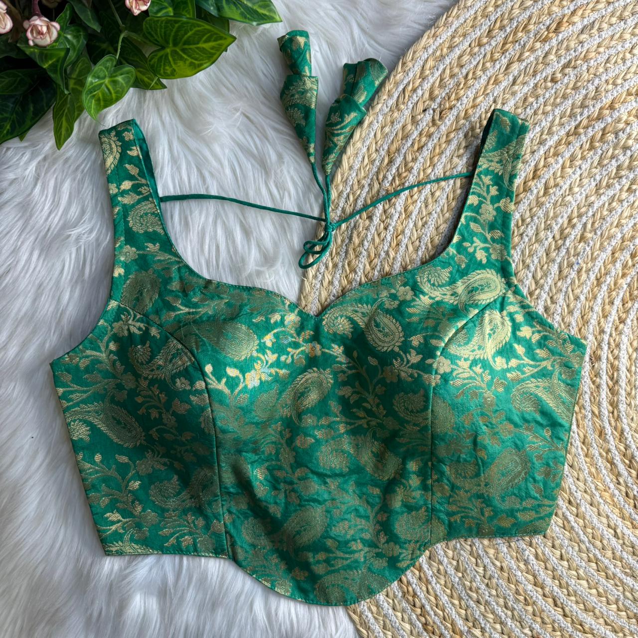 Readymade Pure Soft Banarasi Silk Tricot Fuising Corset Style Blouse ##color## Sleeveless Blouse with premium fabric and embroidery