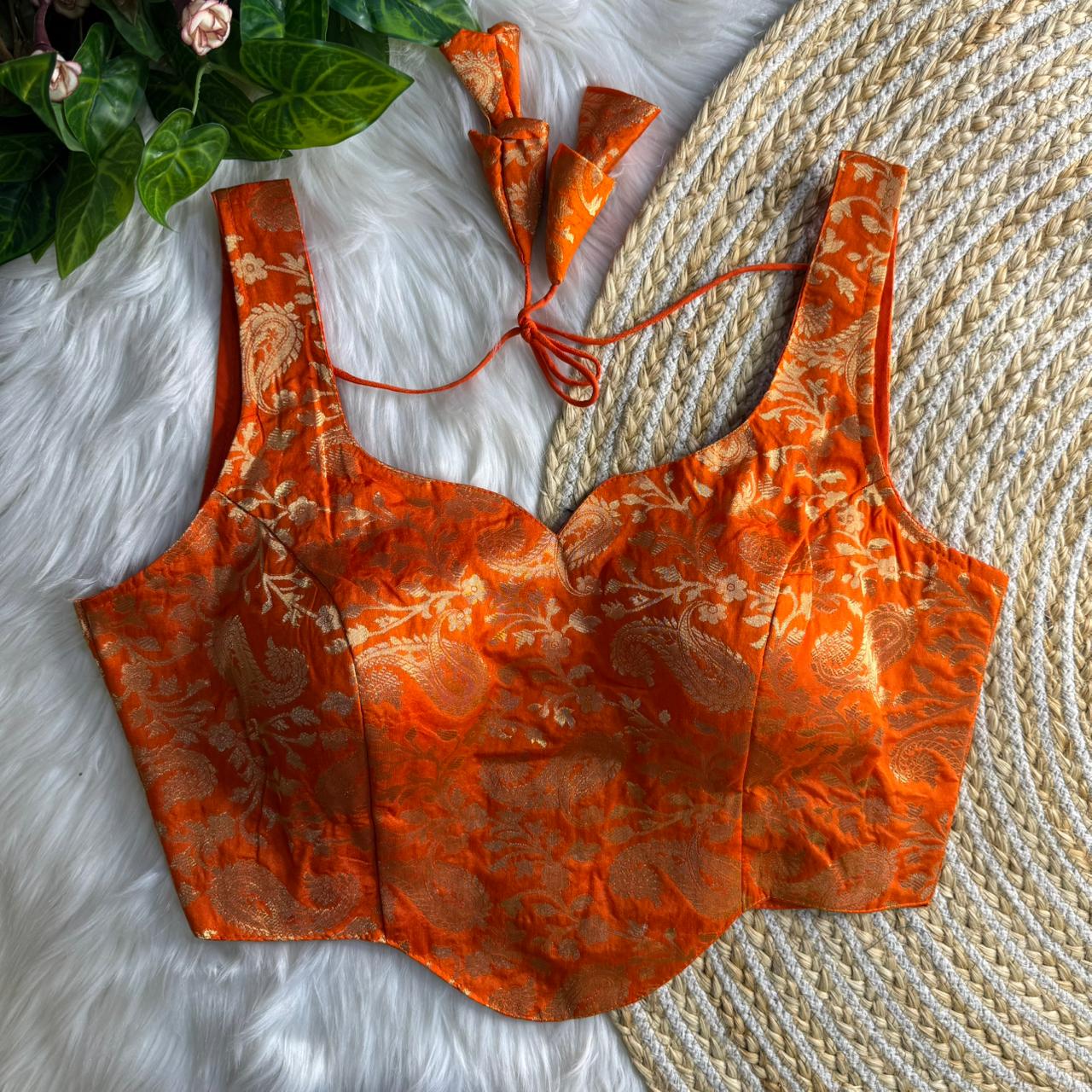 Readymade Pure Soft Banarasi Silk Tricot Fuising Corset Style Blouse ##color## Sleeveless Blouse with premium fabric and embroidery