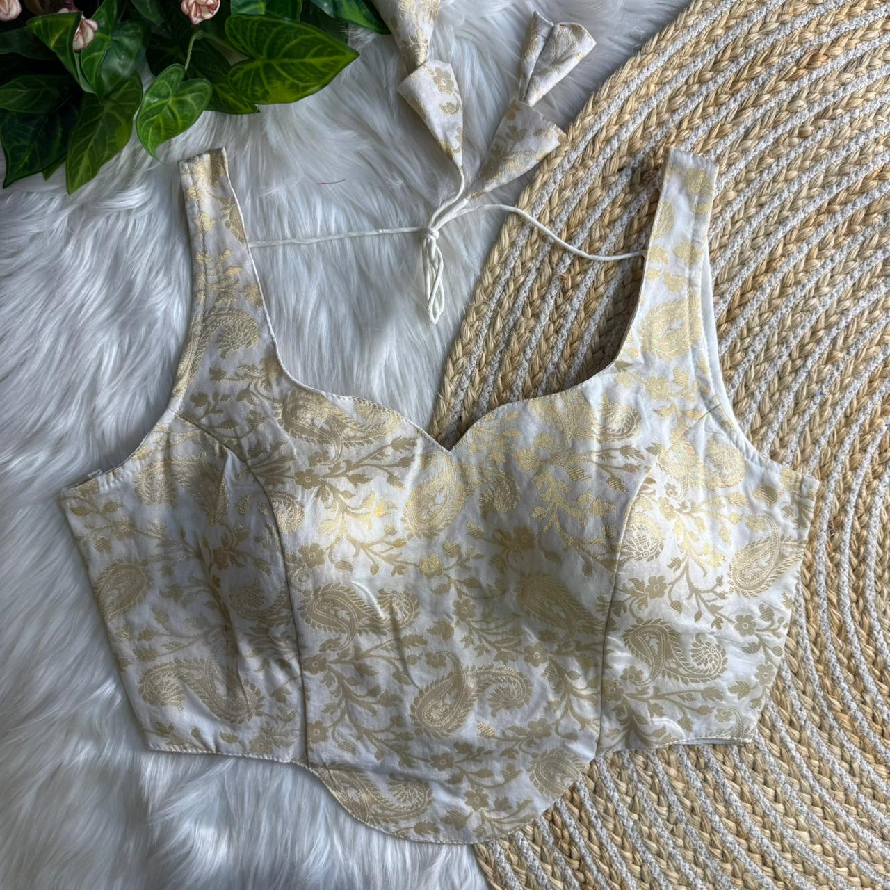 Readymade Pure Soft Banarasi Silk Tricot Fuising Corset Style Blouse ##color## Sleeveless Blouse with premium fabric and embroidery