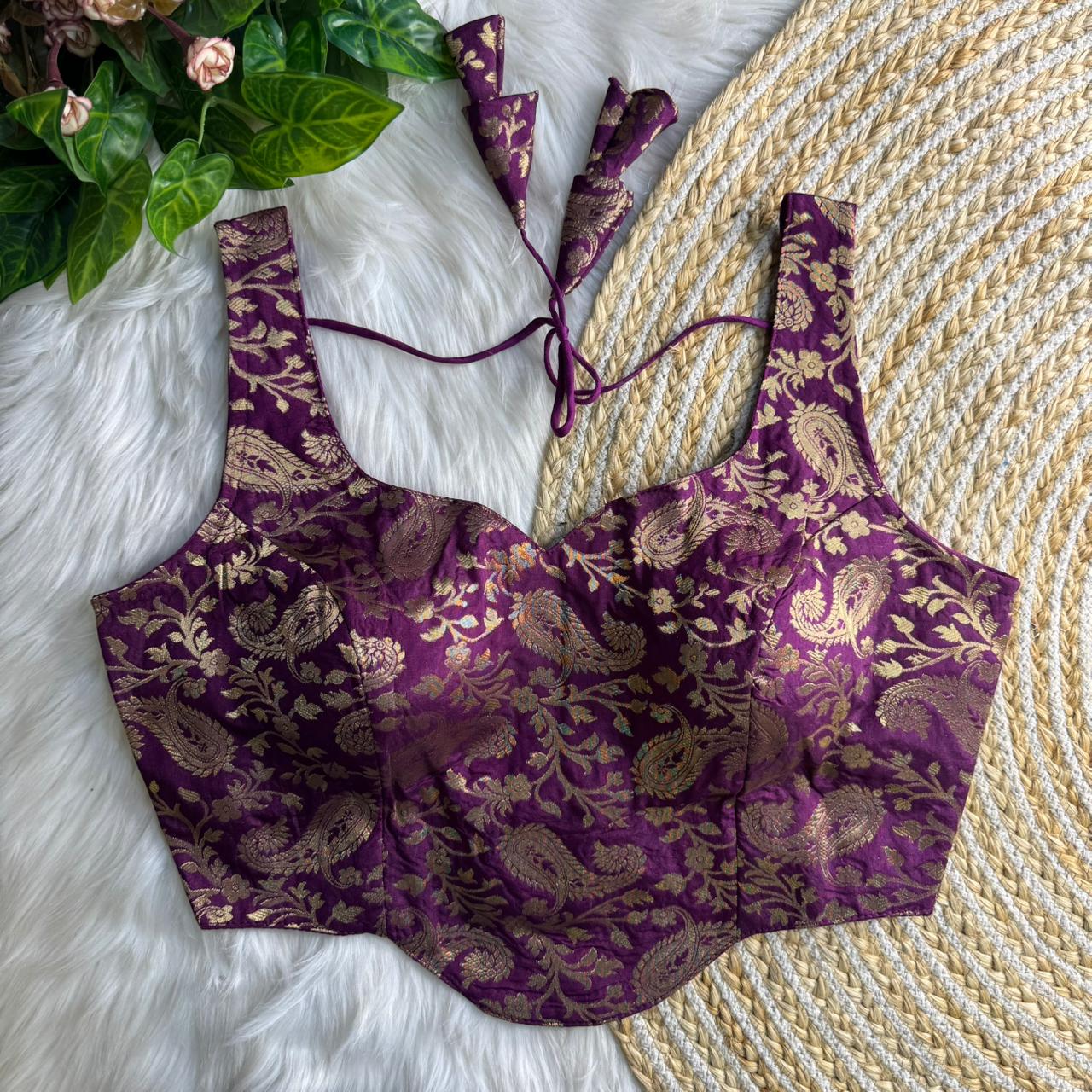 Readymade Pure Soft Banarasi Silk Tricot Fuising Corset Style Blouse ##color## Sleeveless Blouse with premium fabric and embroidery