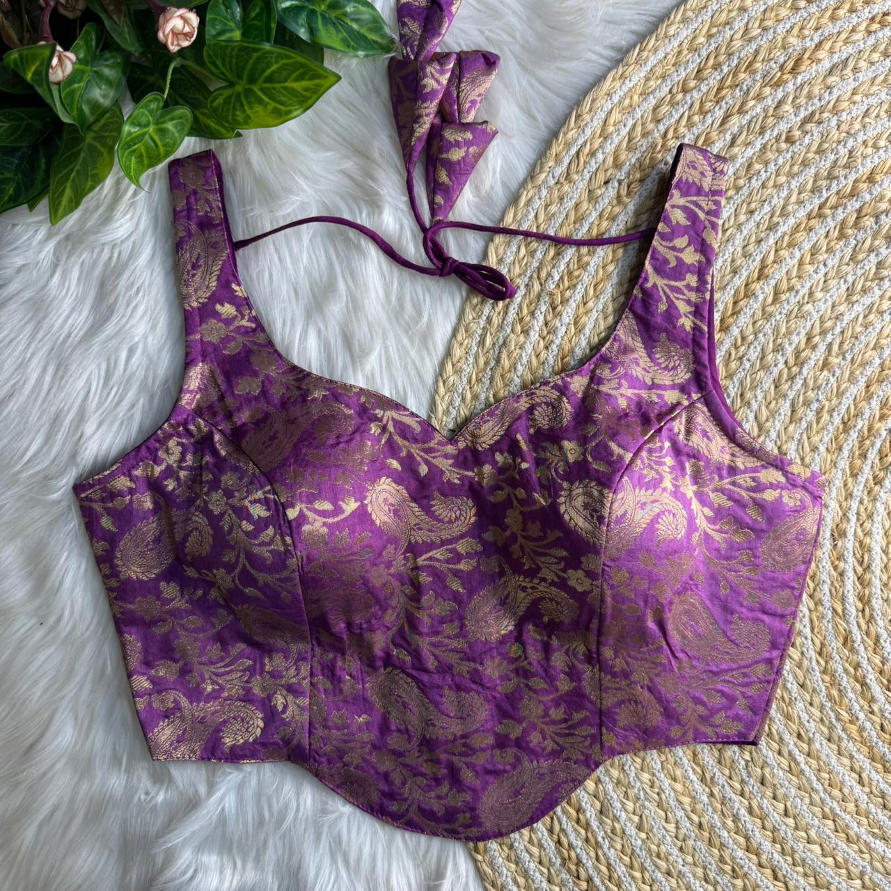 Readymade Pure Soft Banarasi Silk Tricot Fuising Corset Style Blouse ##color## Sleeveless Blouse with premium fabric and embroidery