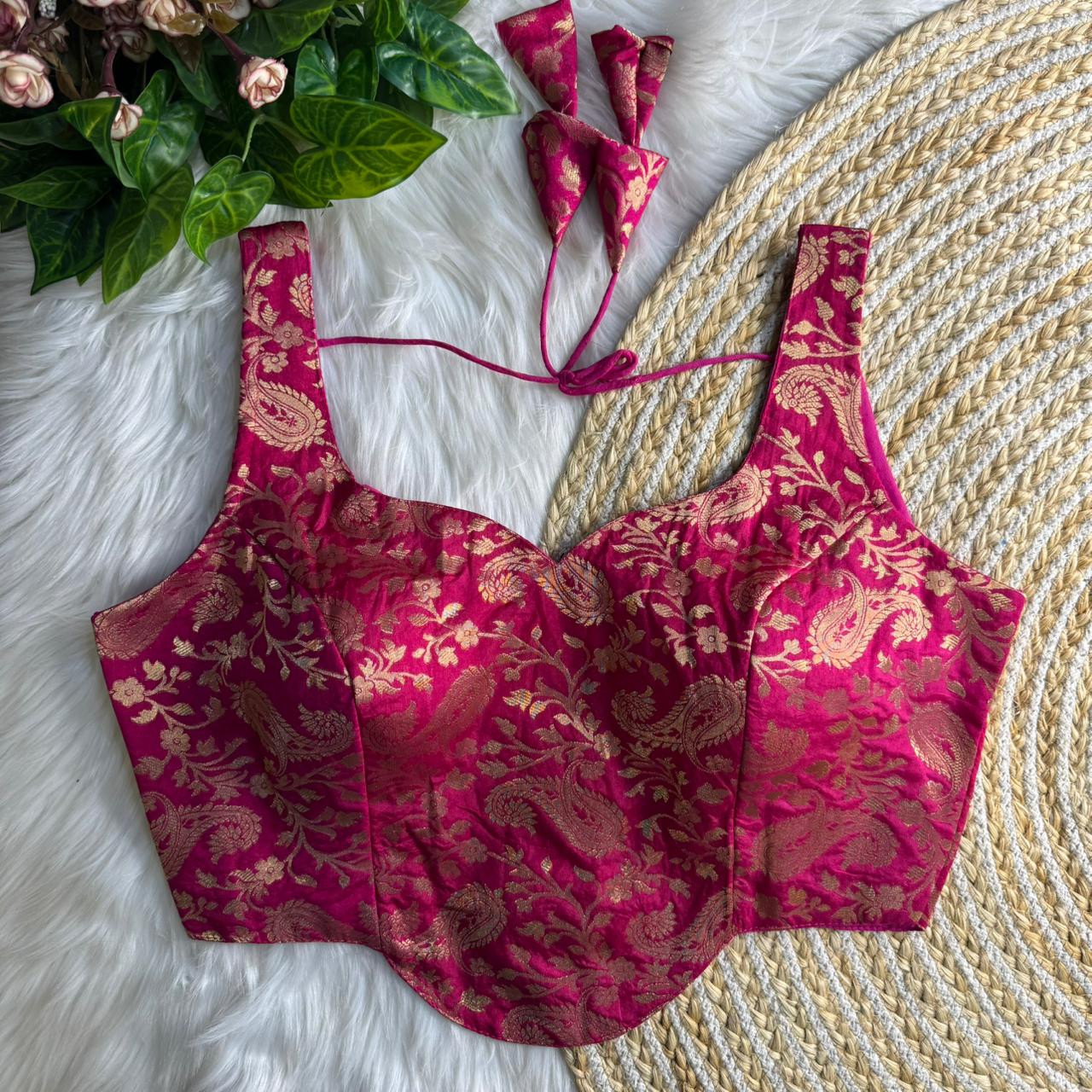 Readymade Pure Soft Banarasi Silk Tricot Fuising Corset Style Blouse ##color## Sleeveless Blouse with premium fabric and embroidery