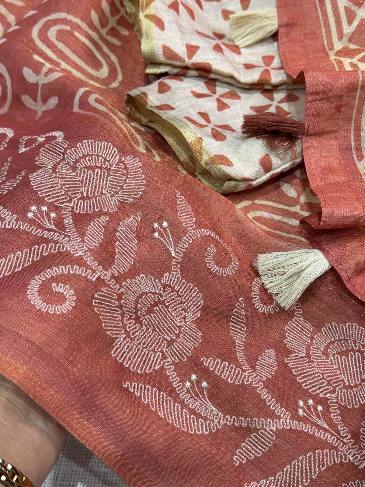 Rust Orange Pure Soft Erode Silk Thread Embroidered Work Saree