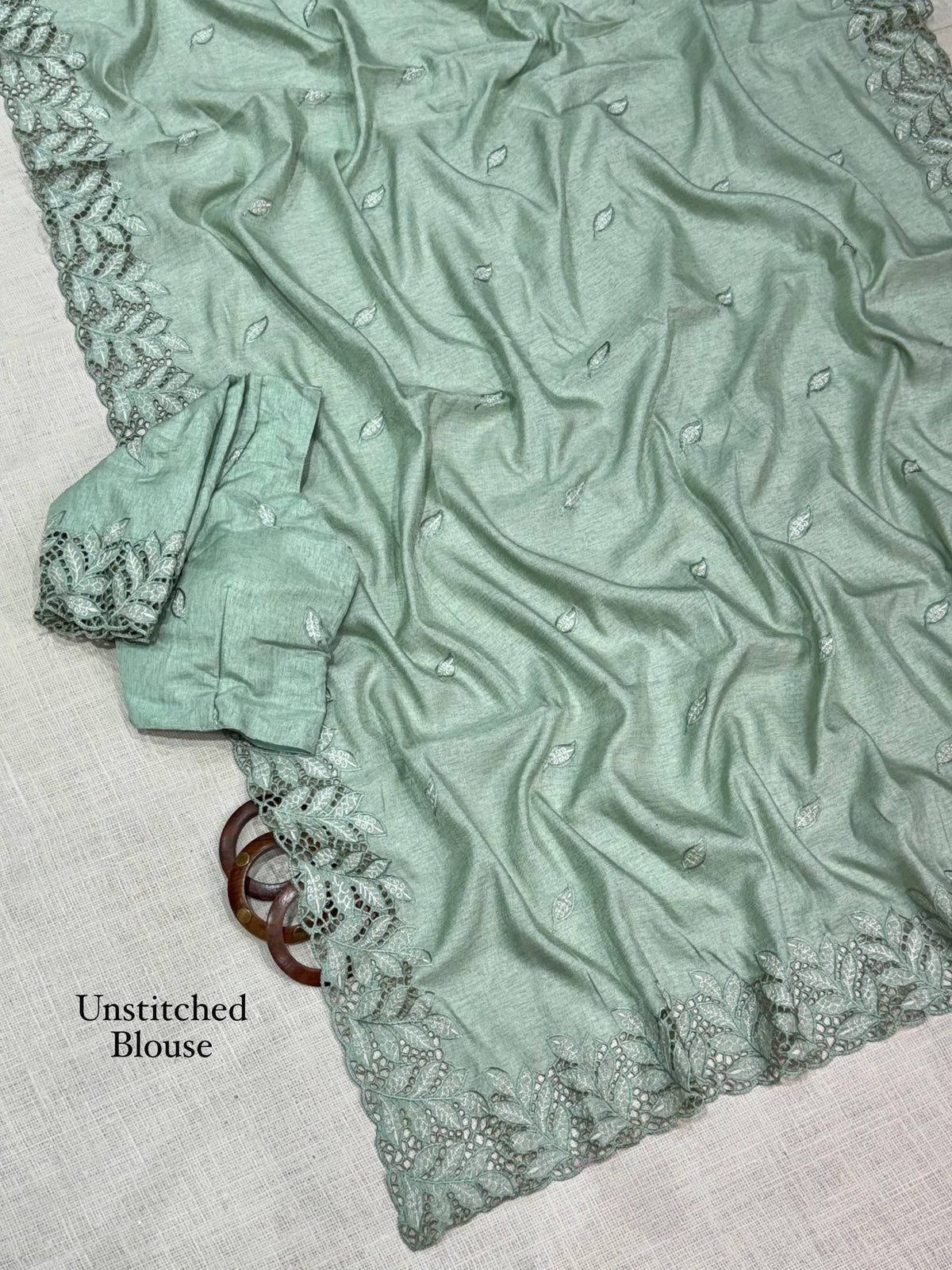Pista Soft Cotton Thread Embroidery Work  Saree