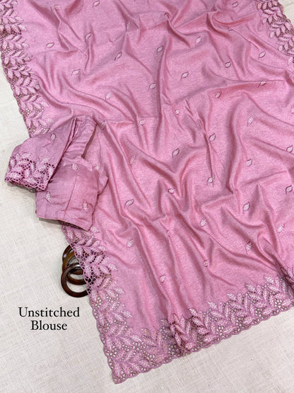 Pink Soft Cotton Thread Embroidery Work  Saree