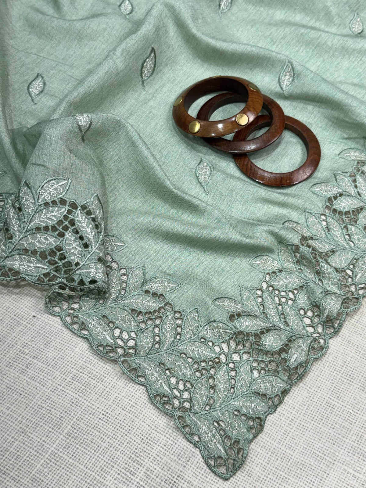 Pista Soft Cotton Thread Embroidery Work  Saree