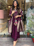 Wine Viscose Chanderi Embroidered Kurti Set with Jacquard Dupatta