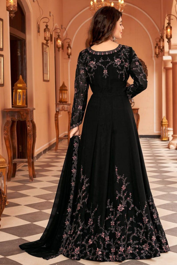 Beautiful Designer Black Faux Georgette Anarkali Suit