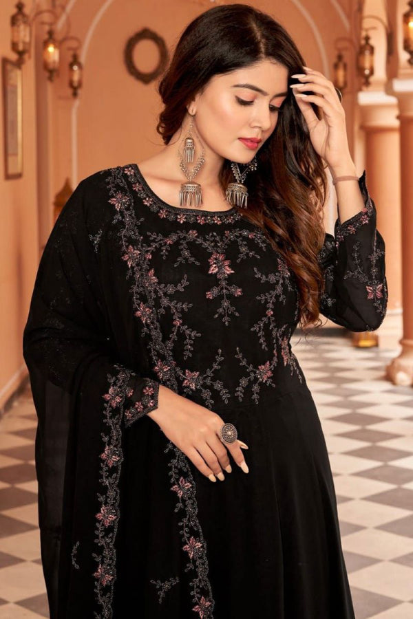 Beautiful Designer Black Faux Georgette Anarkali Suit