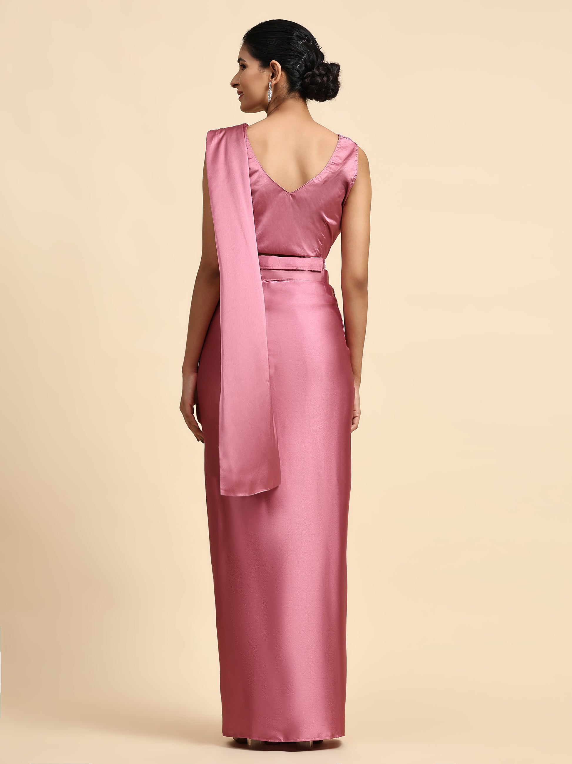 Pink Colour One Minute Ready To Wear Saree