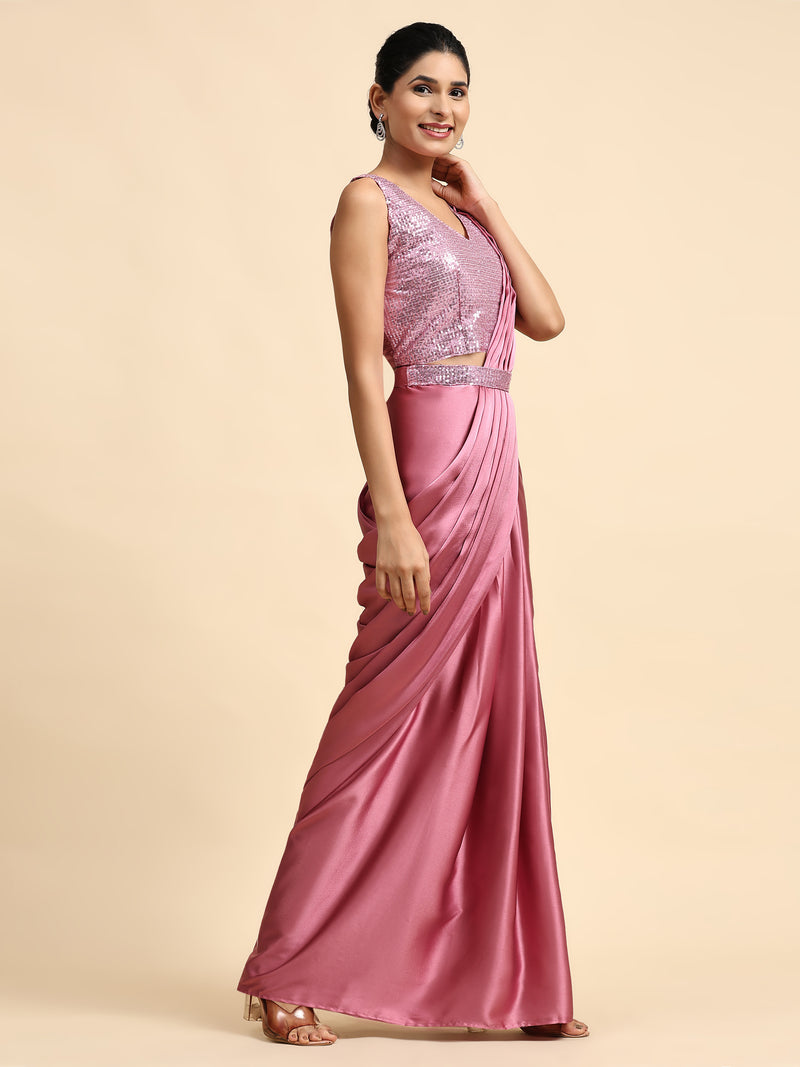Pink Colour One Minute Ready To Wear Saree