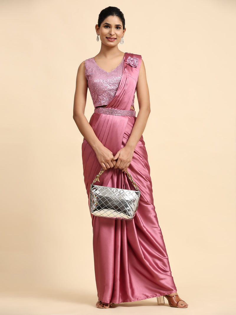 Pink Colour One Minute Ready To Wear Saree