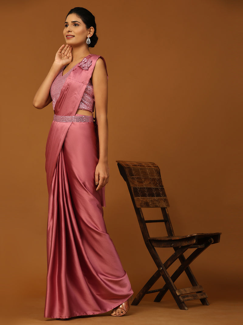 Pink Colour One Minute Ready To Wear Saree
