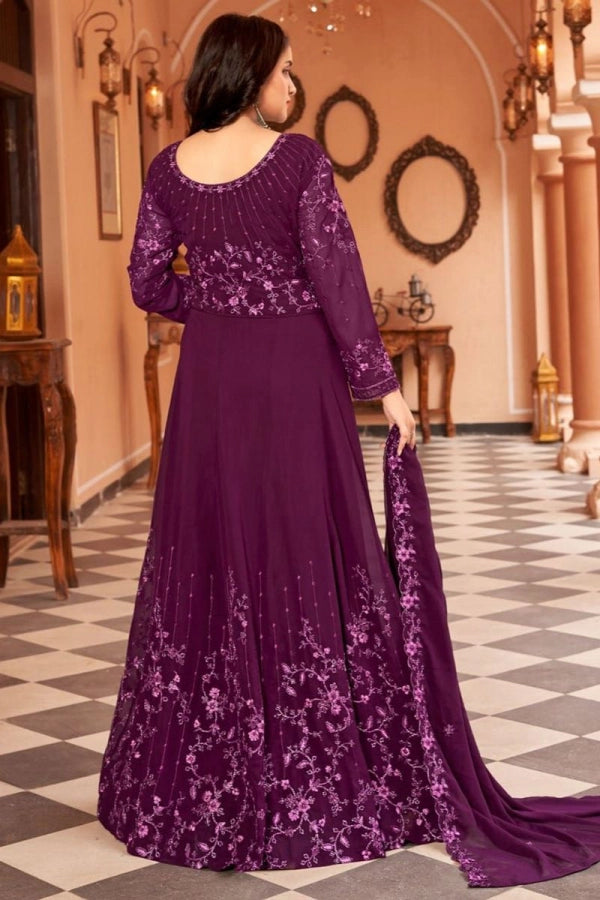 Beautiful Designer Wine Faux Georgette Anarkali Suit