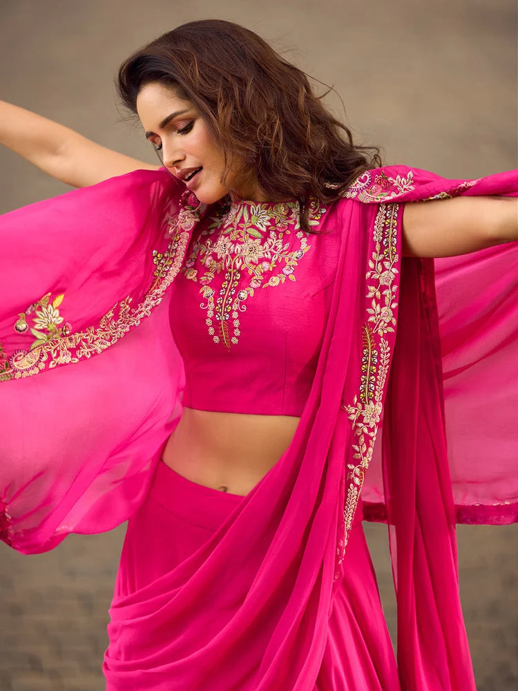 Pink Indo-Western Embroidered Jacket Style Lehenga Set