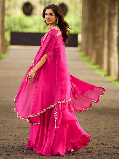 Pink Indo-Western Embroidered Jacket Style Lehenga Set