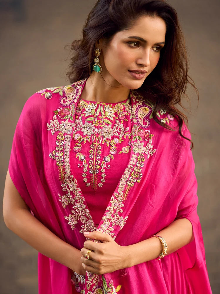 Pink Indo-Western Embroidered Jacket Style Lehenga Set