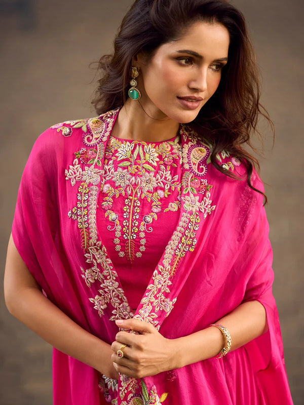 Pink Indo-Western Embroidered Jacket Style Lehenga Set