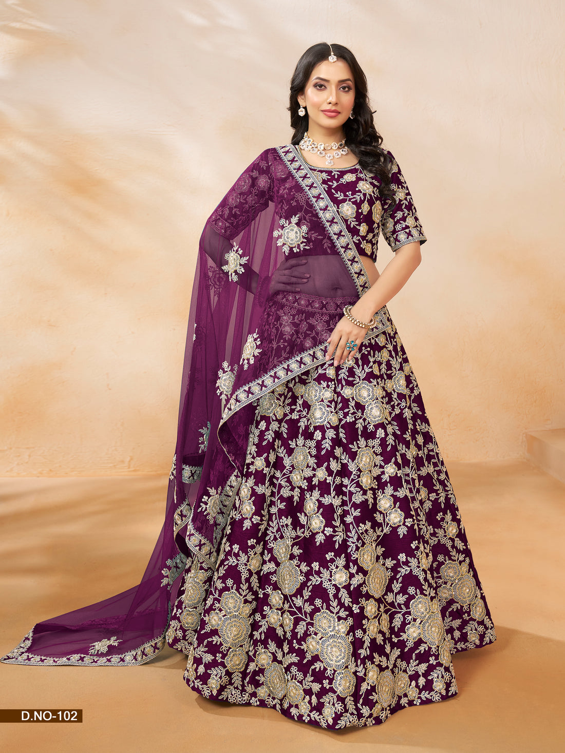 Purple Pure Soft Art Silk Heavy Embroidery Work Bridal Lehenga 