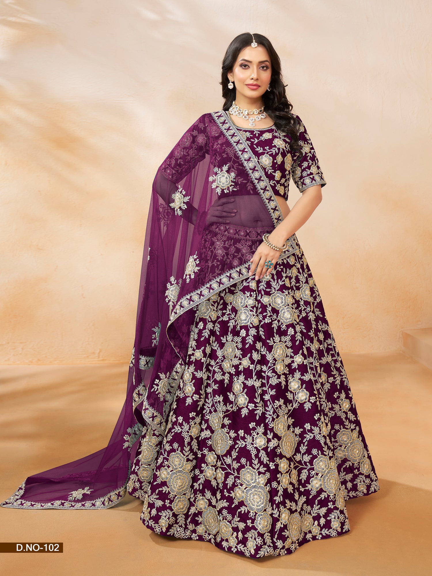 Purple Pure Soft Art Silk Heavy Embroidery Work Bridal Lehenga 