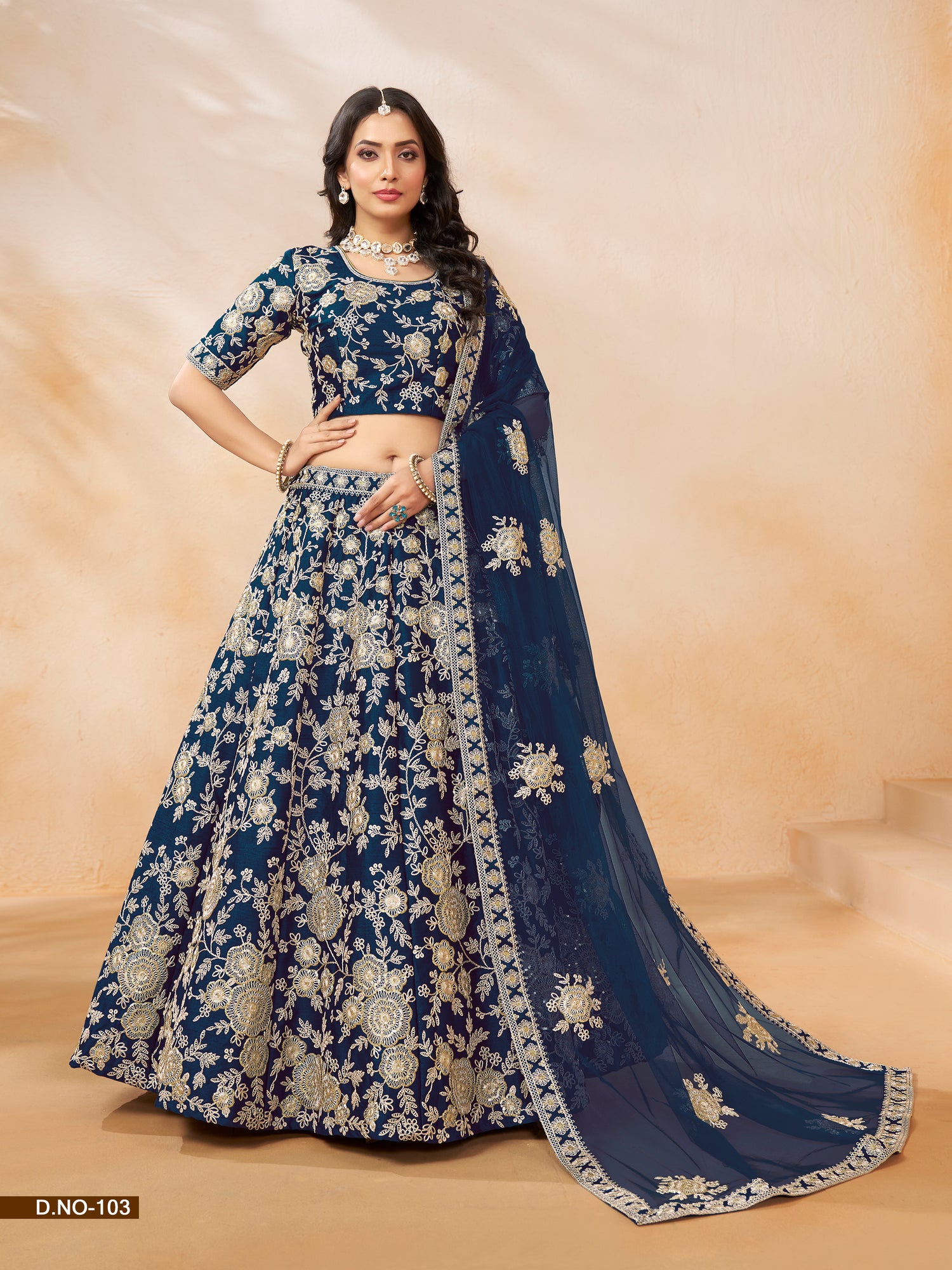 Blue Pure Soft Art Silk Heavy Embroidery Work Bridal Lehenga 