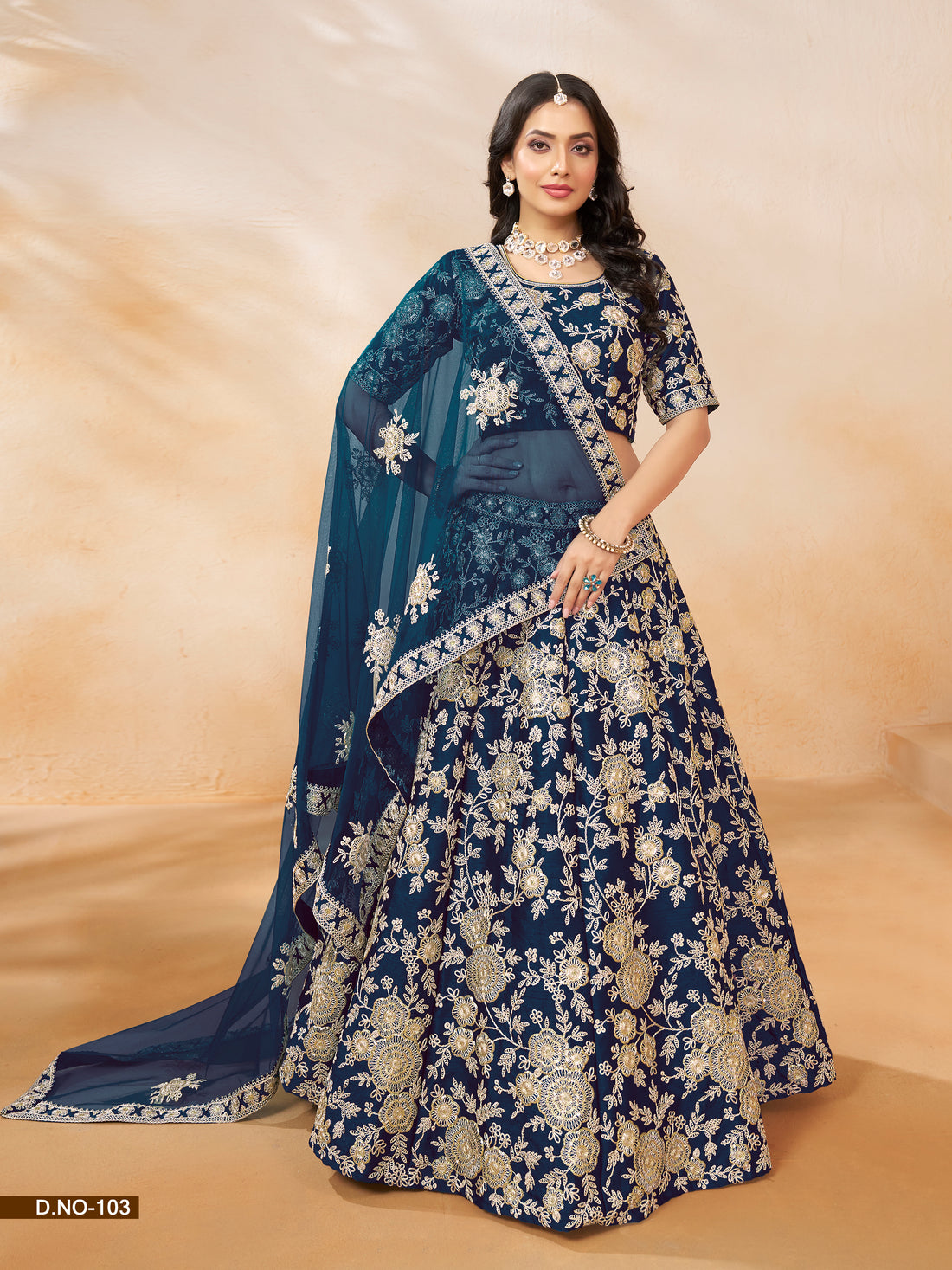 Blue Pure Soft Art Silk Heavy Embroidery Work Bridal Lehenga 