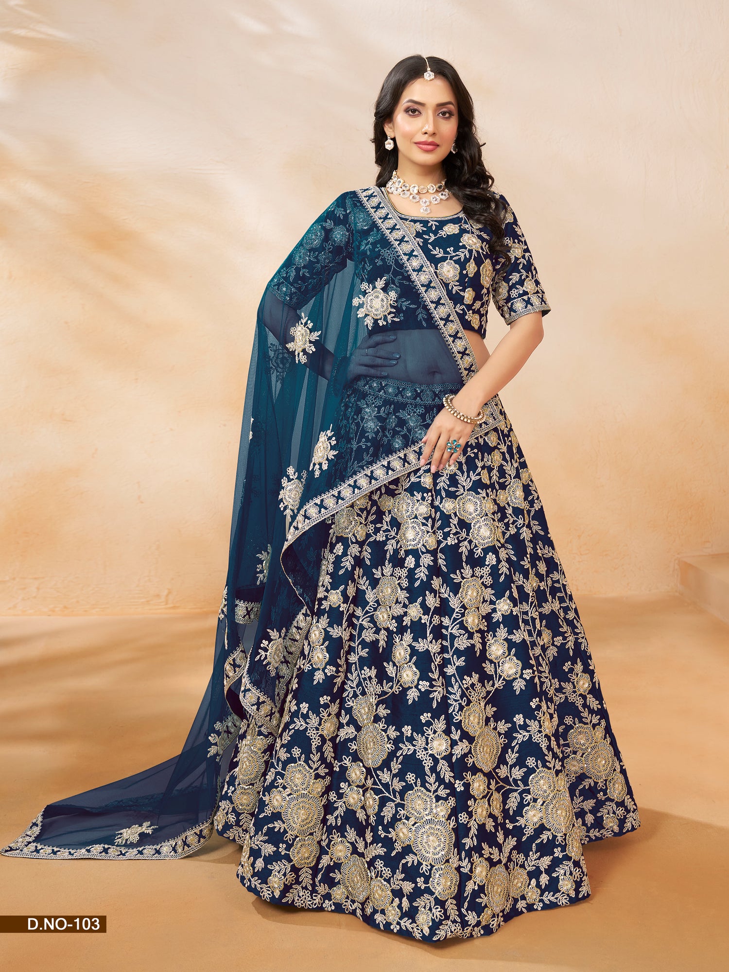 Blue Pure Soft Art Silk Heavy Embroidery Work Bridal Lehenga 