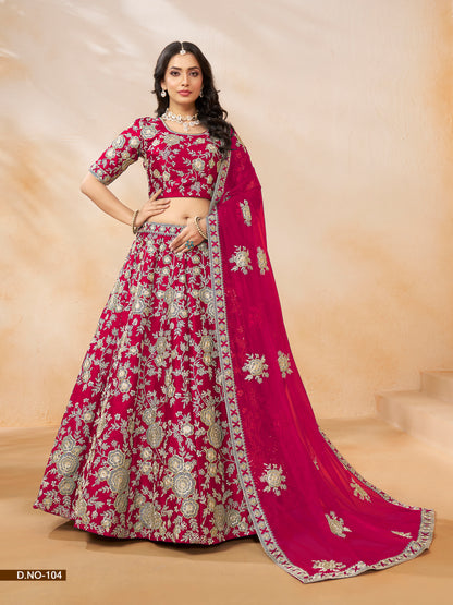Red Pure Soft Art Silk Heavy Embroidery Work Bridal Lehenga 