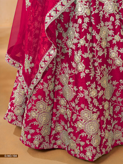 Red Pure Soft Art Silk Heavy Embroidery Work Bridal Lehenga 
