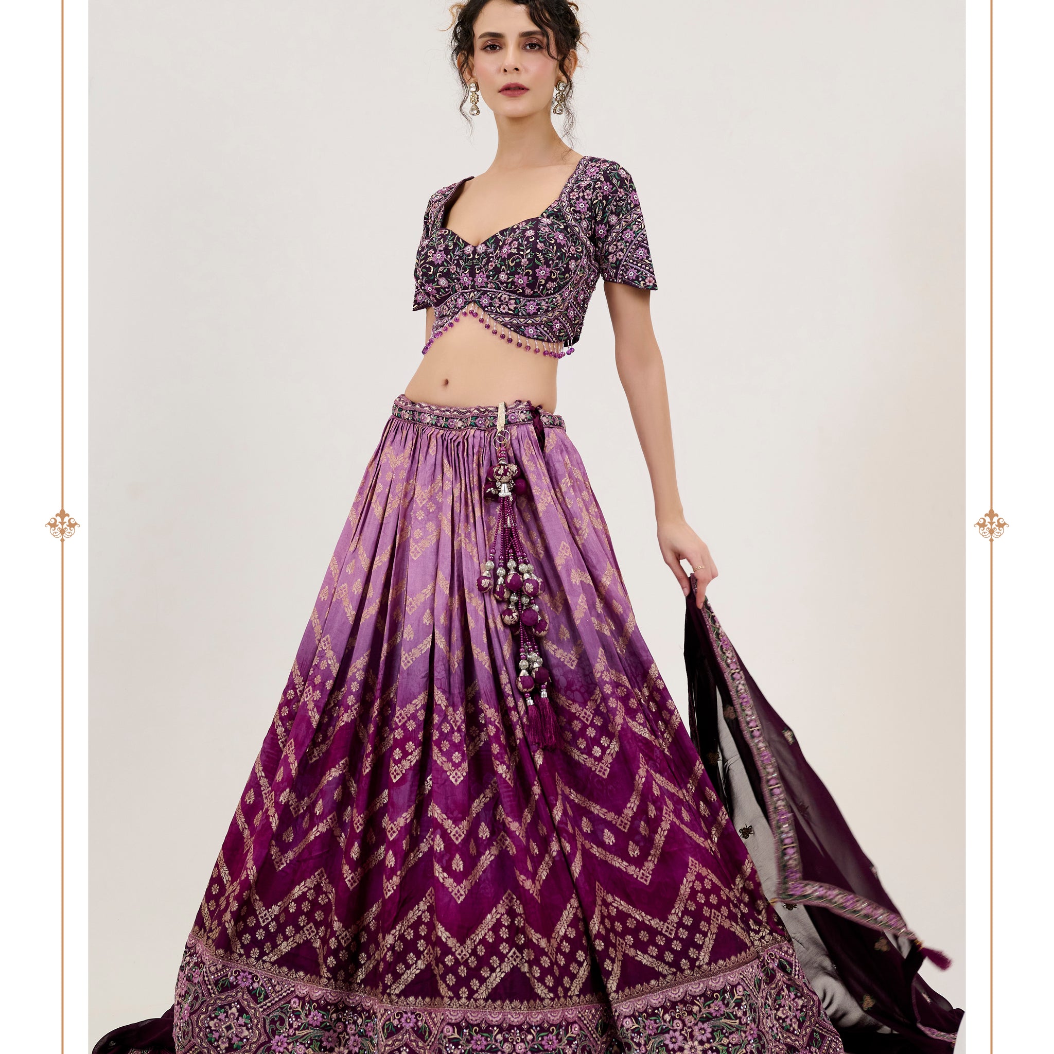 Purple Jacquard Lehenga with Intricate Handwork Blouse and Dupatta