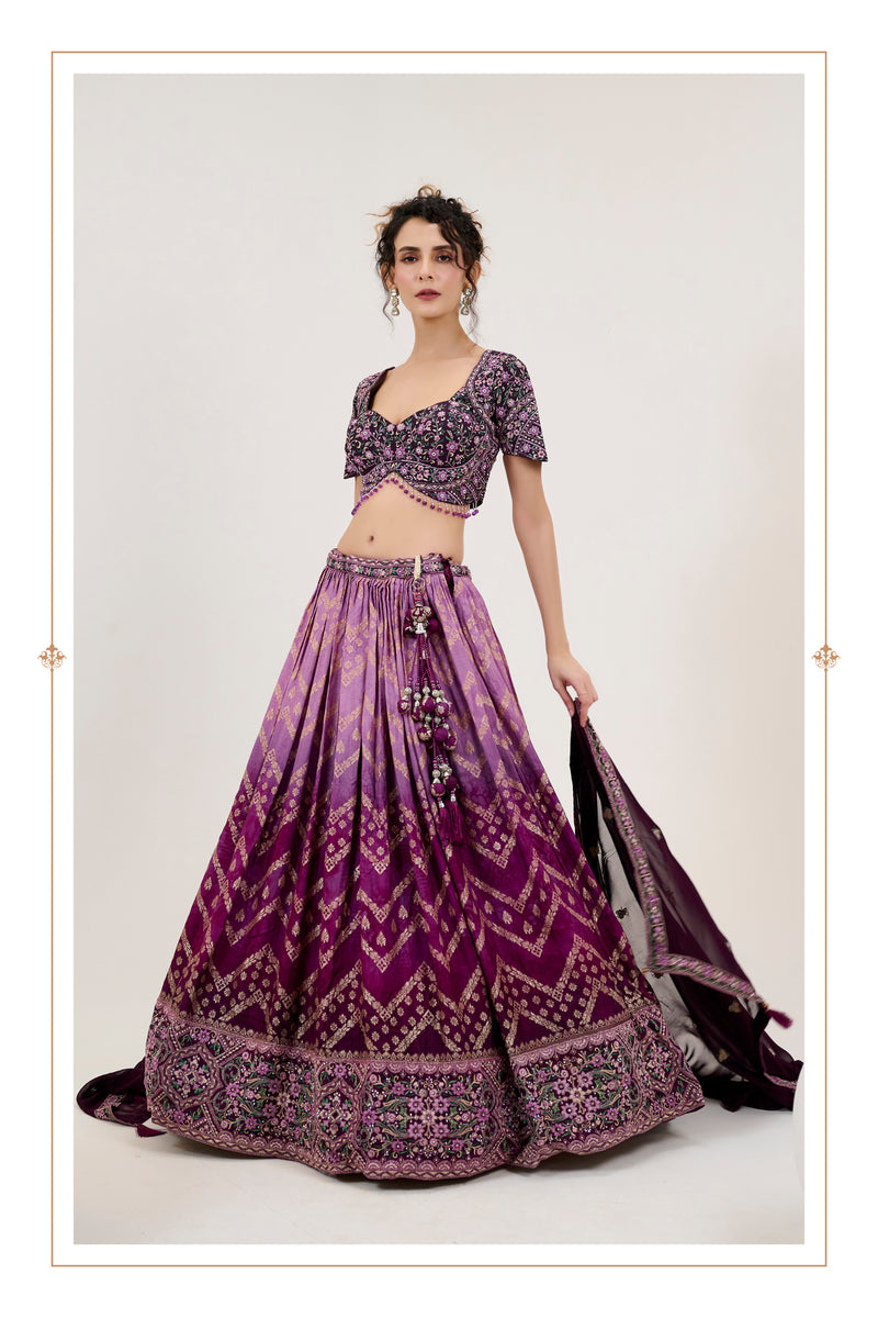 Purple Jacquard Lehenga with Intricate Handwork Blouse and Dupatta