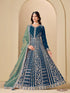 Blue Pure Soft 9000 Velvet Heavy Embroidery Work Long Anarkali Gown 