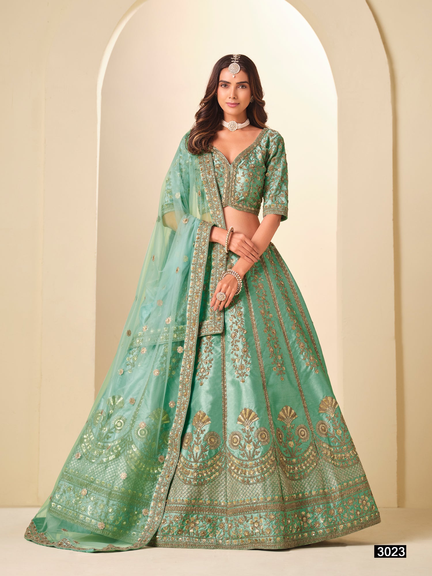 Green Pure Soft Art Silk Heavy Embroidery Work Bridal Lehenga 