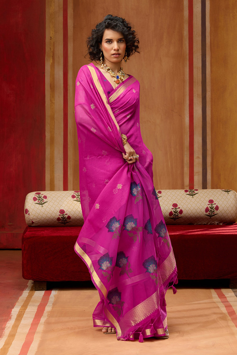 Pink Pure Soft Moonga Cotton Handloom Saree 