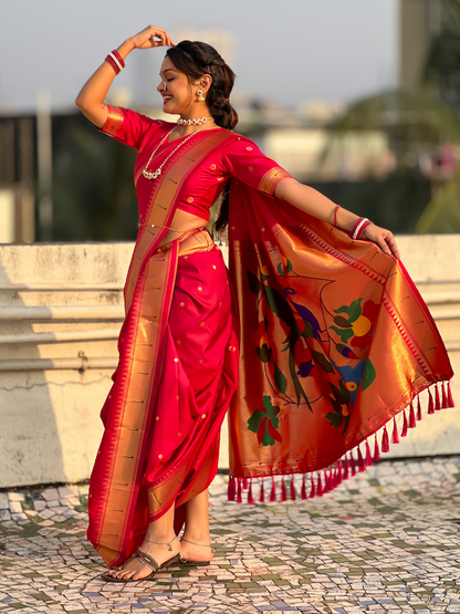 Pink Wedding Special Nauvari Paithani Soft Silk Saree 