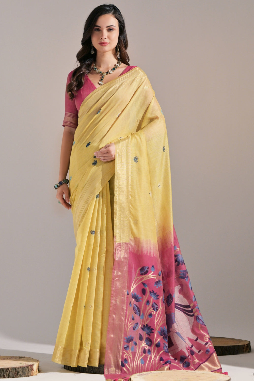 Sunshine Yellow Soft Muga Cotton Saree
